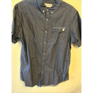 Depart West Men's Short Sleeve Button-Up Shirt Medium Navy Blue & White Pattern